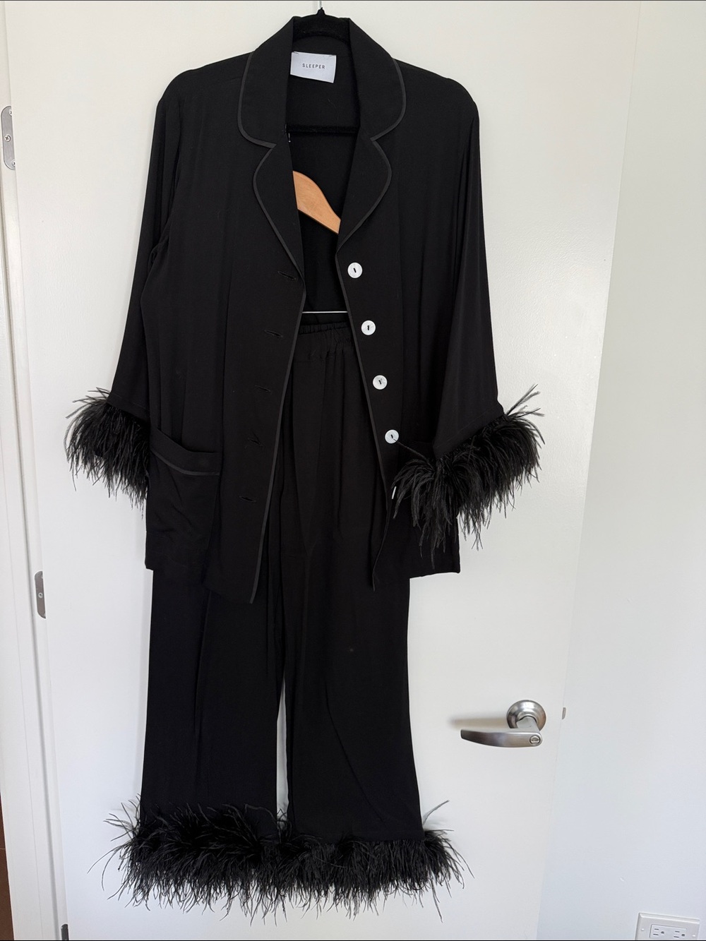 Sleeper Black Feather-Trim Pajama Set